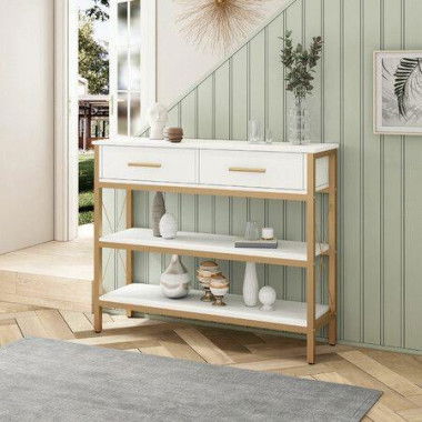 Modern Console Table TV Cabinet Hall Entryway Bar Side Sofa Narrow Long Storage Shelves Drawers Wooden Accent 100x30x80cm