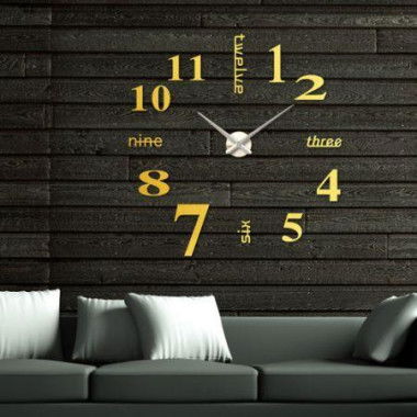 Modern DIY Wall Clock Creative Large Watch Decor Stickers Set Mirror Effect Acrylic Glass Decal Home Removable Decoration Golden