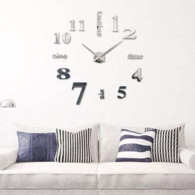 Modern DIY Wall Clock Creative Large Watch Decor Stickers Set Mirror Effect Acrylic Glass Decal Home Removable Decoration Silver