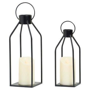 Modern Farmhouse Lantern Decor - Black Metal Candle Lanterns Living Room Decor - Lanterns Decorative W/ Timer Flickering Candles For Home Decor - Indoor/Outdoor/Table/Fireplace Mantle Decor (2 Pack)