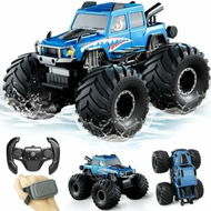 Detailed information about the product Monster Truck Amphibious Remote Control Car,Waterproof RC Trucks 2.4GHz Monster Trucks Car for Boys 4-7,1:20 4WD All Terrain Off-Road-Blue