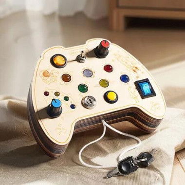 Montessori Activity Board for Kids, Wooden Sensory Toy with LED Light Switch, Educational Travel Toys