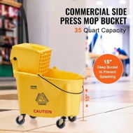 Detailed information about the product Mop Bucket with Wringer 35 Qt. Commercial Mop Bucket with Side Press Wringer Side-Press Mop Bucket and Wringer Combo on Wheels for Floor Cleaning Yellow