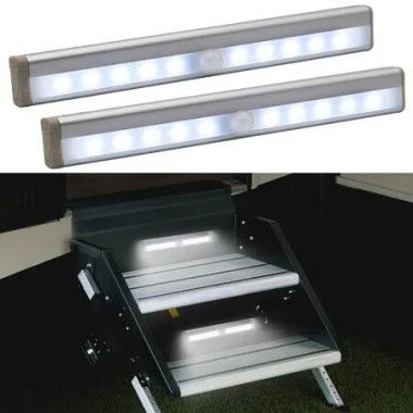 Motion Activated RV Step Lights,10 LED Battery Operated Motorhome Motion Sensor led Light Strip,Magnetic Night Light Bar (White Light,2 Pack)