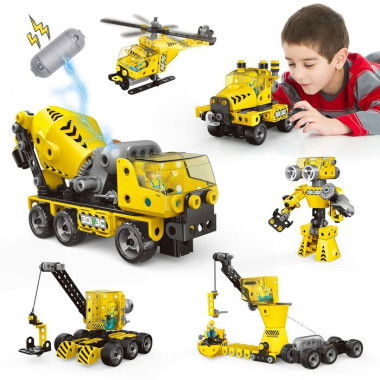 Motorized STEM Building Toys 6-in-1 Construction Blocks Toys With Electric Motor 193 Pcs Engineering Toys Gift Age 5+