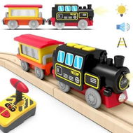 Detailed information about the product Motorized Train for Wooden Track, Remote Control Train with Magnetic Connection, Battery Operated Locomotive Train Set