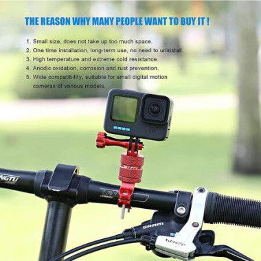 Mountain Bike Camera Handlebar For All GoPro Models/Action Cameras. Mountain Bike Mount Aluminium 360 Degree Rotation Red.