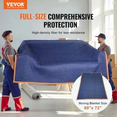 Moving Blankets, 2032 x 1829 mm, 15.6 kg/dz, 12 Packs, Professional Non-Woven & Recycled Cotton Packing Blanket, Heavy Duty Mover Pads for Protecting Furniture, Floors, Appliances, Blue/Orange