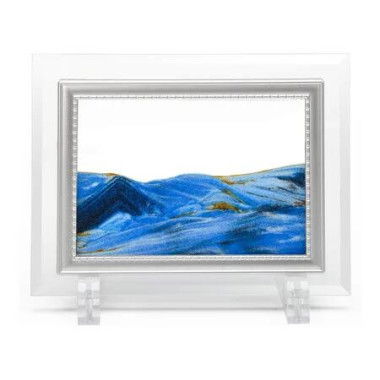 Moving Sand Art Picture, Dynamic Sand Picture, Desktop Sand Art for Home Decor and Office, Small Size 7 x 5 inch, Blue