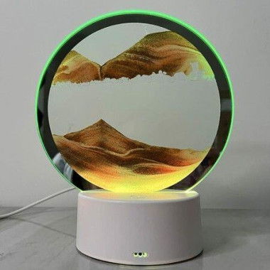 Moving Sand Art Picture Round Glass 3D Deep Sea Sandscape in Motion Display Flowing Sand Frame,Desktop Art Toys,Desktop Decorations (Gold)