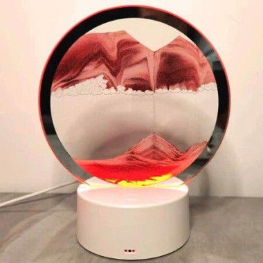 Moving Sand Art Picture Round Glass 3D Deep Sea Sandscape in Motion Display Flowing Sand Frame,Desktop Art Toys,Desktop Decorations (Red)