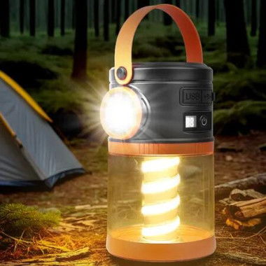 Mult-funcational Outdoor Camping Lantern Rechargeable Solar Lamp with Six Light Mode Digital Display Color Orange