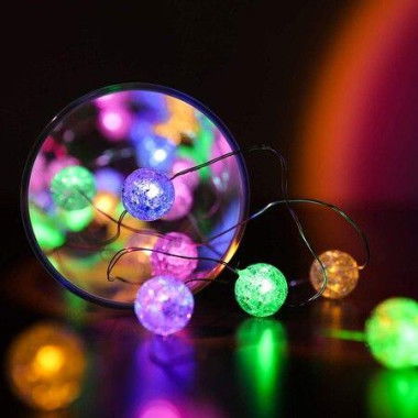 Multi-Color Globe String Lights For Bedroom Indoor Hanging String Lights Cracked Glass 10ft 30 LED Battery Operated