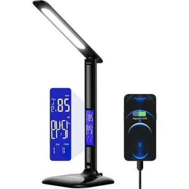 Multi-Functional Desk Lamp with USB Charging, Clock, and Adjustable Lighting