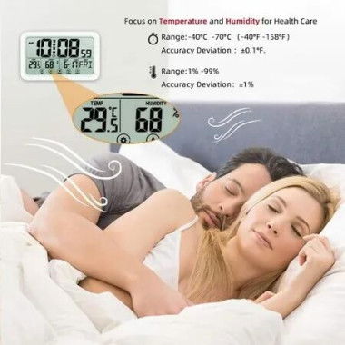 Multi-Functional Digital Wall Clock with Temperature, Humidity, and Backlight(White)