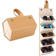 Detailed information about the product Multi-Purpose Sunglasses Storage Box 5 Slots Portable Glasses Case Foldable Storage Box Various Glasses Packaging Boxes Color Beige