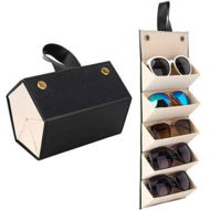 Detailed information about the product Multi-Purpose Sunglasses Storage Box 5 Slots Portable Glasses Case Foldable Storage Box Various Glasses Packaging Boxes Color Black