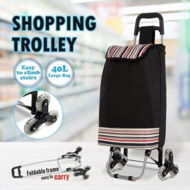 Detailed information about the product Multi Terrain Aluminium Shopping Trolley Foldable Cart Waterproof Nylon Bag Tri-Wheel Black