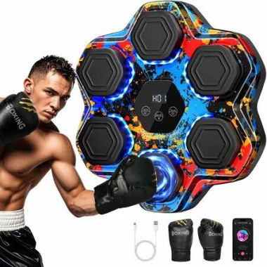 Music Boxing Machine,Smart Bluetooth Boxing Machine with Gloves,Wall Mounted Music Punching Trainer,LED Electronic Boxing Workout Target