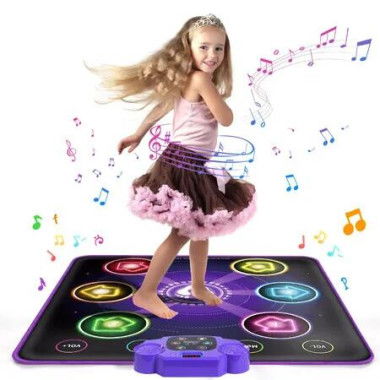 Music Dance Mat Toys Kids Wireless Bluetooth Light Up Electronic Dancing Pad with 6-Button Pad Multi-Mode Games Birthday Gifts for Girls Ages 3+