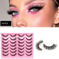 Detailed information about the product Natural Brown Lashes Wispy Faux Mink Eyelashes Cat Eye 11mm Fluffy False Lashes Natural Look 14 Pairs Strip Eyelashes Pack