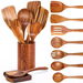 Natural Teak Wooden Kitchen Utensil Set 9 Piece with Spoon Rest Comfort Grip Cooking Utensils and Holder. Available at Crazy Sales for $29.99