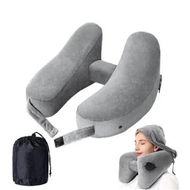 Detailed information about the product Neck Pillow for Travel Inflatable Airplane Pillow Comfortably Supports Head, Neck and Chin, Inflatable Travel Pillow with Portable Drawstring Bag (Grey)