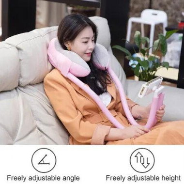 Neck Pillow Phone Holder Memory Foam U-Shaped Travel Pillow With Gooseneck Tablet Stand Pink