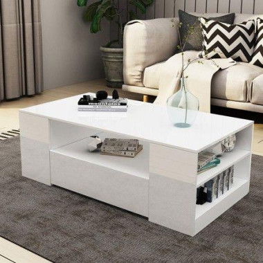 New 2 Drawer Coffee Table Storage Shelf High Gloss White