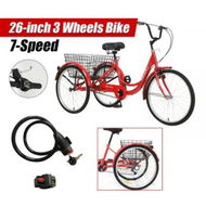 Detailed information about the product New 26 inch Adult Tricycle 7-Speed 3 Wheels Bike with Free Lock Installation Tool Red