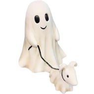 Detailed information about the product New Halloween Ghost Walking Dog Statue - Spooky Ghost Dog Figurine,Indoor Decor,Ghost Walking His Ghost Dog,Perfect for Home and Garden Tabletop Decorations (Classic,25cm-Medium)