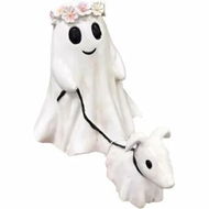 Detailed information about the product New Halloween Ghost Walking Dog Statue - Spooky Ghost Dog Figurine,Indoor Decor,Ghost Walking His Ghost Dog,Perfect for Home and Garden Tabletop Decorations (Flower Crown,25cm-Medium)