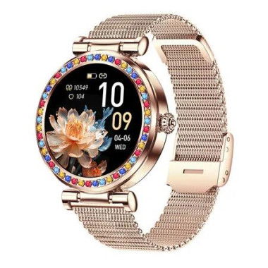 New Ladies Women Diamond Smart Watch Bluetooth Call 1.27inch 360*360 HD Screen Sports Body Monitor Smartwatch For Android IOS Color Gold