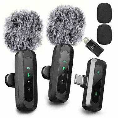 New Wireless Lavalier Microphone for iPhone,iPad,2 PCS Tiny Lapel Mic with Adapter,Bluetooth,Social Media Microphones,Lightning