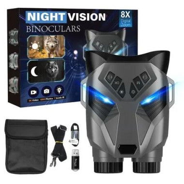 Night Vision Goggles 4K Binoculars with 48MP 8X Digital Zoom Rechargeable with 3in Screen,7 IR Infrared Telescopes WaterProof for Sightseeing,Grey