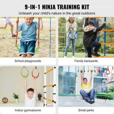 Ninja Warrior Obstacle Course for Kids 2x19.8m Weatherproof Slacklines 500lbs Weight Capacity Monkey Line Outdoor Playset Equipment Backyard Toys Training