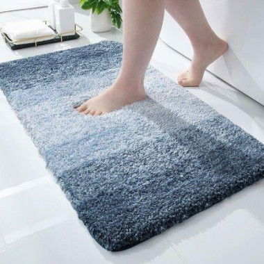 Non-Slip Plush Shaggy Bath Mat Machine Washable Soft Bathroom Carpet 40x60cm Blue