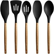Detailed information about the product Non-Stick Silicone Kitchen Utensils Set With Natural Acacia Hardwood Handle 5-Piece Black BPA-Free Baking & Serving Silicone Cooking Utensils.