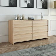 Detailed information about the product Oak Wooden 6 Drawer Chest Bedroom Drawers Storage Unit