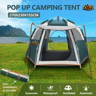 Detailed information about the product OGL 5 Person Tent Camping Beach Shelter Instant Pop Up Family Sun Shade 270x230x155cm Green White