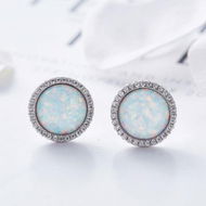 Detailed information about the product Opal Solitaire Colorful Stud Earrings Round 925 Sterling Silver Fashion Jewelry