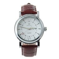 Detailed information about the product ORKINA 040 Men's Brown Leather Strap White Dial Quartz Watch with Calendar Display
