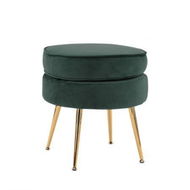 Detailed information about the product Ottoman Foot Stool Velvet Fabric Metal Leg Round GREEN