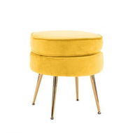 Detailed information about the product Ottoman Foot Stool Velvet Fabric Metal Leg Round YELLOW