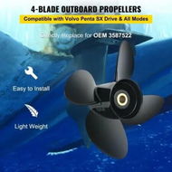 Detailed information about the product Outboard Propeller, Replace for OEM 3587522, 4-Blade 14 1/4' x 19' Pitch Aluminium Boat Propeller, Compatible with Volvo Penta SX Drive All Models, with 19 Tooth Splines, RH