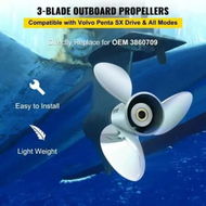 Detailed information about the product Outboard Propeller, Replace for OEM 3860709, 3-Blade 14.5' x 21' Pitch Steel Boat Propeller, Compatible with Volvo Penta SX Drive All Models, with 19 Tooth Splines, RH