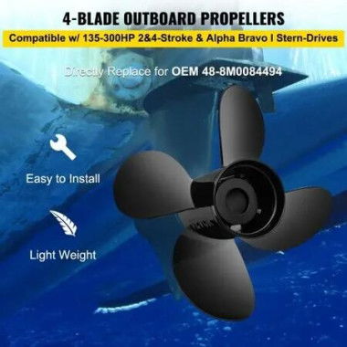 Outboard Propeller, Replace for OEM 48-8M0084494, 4-Blade 14 1/2 x 17 Boat Propeller, Compatible with 135-300HP 2-Stroke & 4-Stroke Outboards, Alpha&Bravo I Stern-Drives, RH