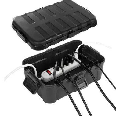 Outdoor Electrical Box 34 x 24 x 12 cm, IP54 Waterproof Extension Cord Cover Weatherproof, Protect Outlet, Plug, Socket, Timer, Power Strip, Black