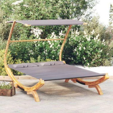 Outdoor Lounge Bed With Canopy 165x203x138 Cm Solid Bent Wood Anthracite