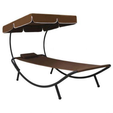 Outdoor Lounge Bed With Canopy & Pillow Brown.